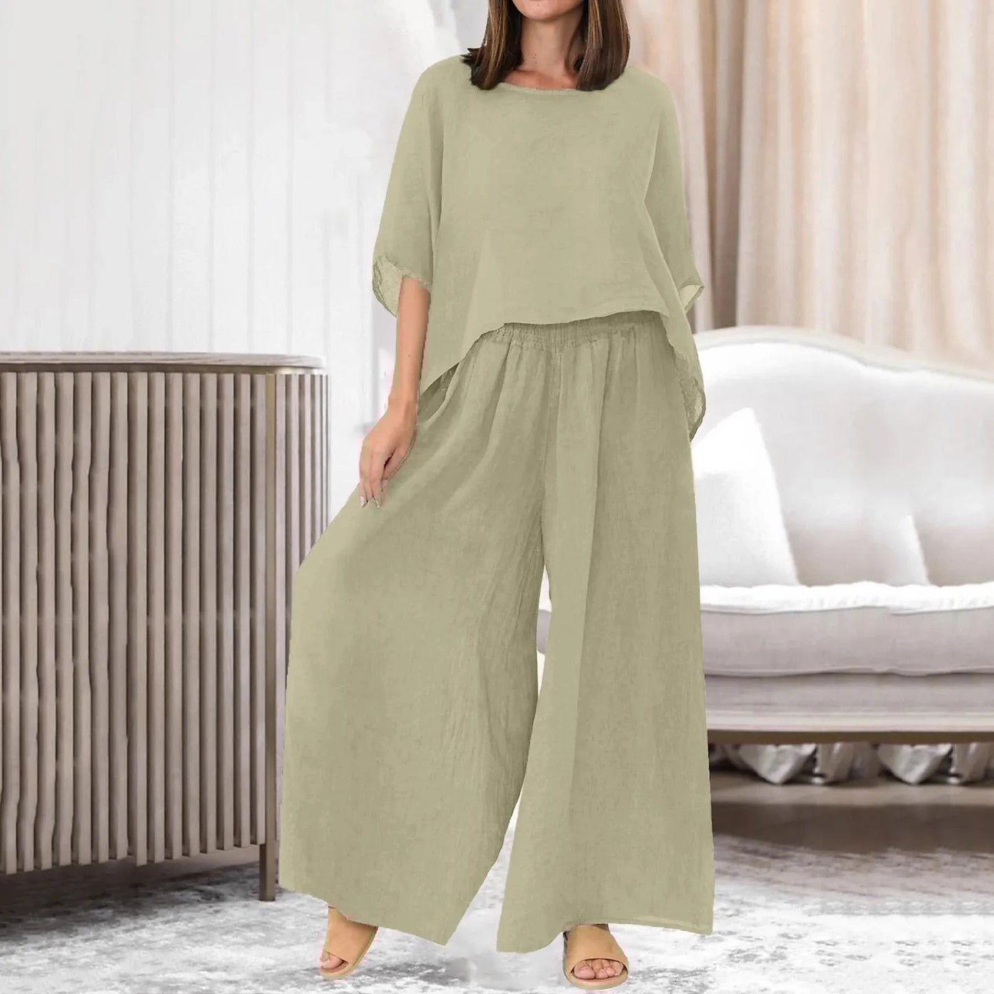 Ada | Mid-sleeve shirt Plus Size Casual Pants Set