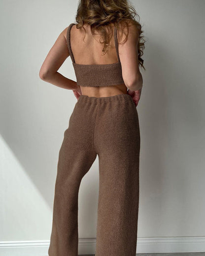 Brown Long-sleeved Trousers Three-piece Pajamas Set