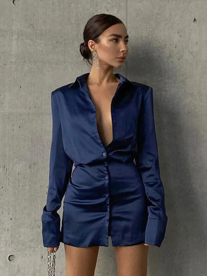 Aliza | Elegant Turn-Down Collar Shirt Dress for Women