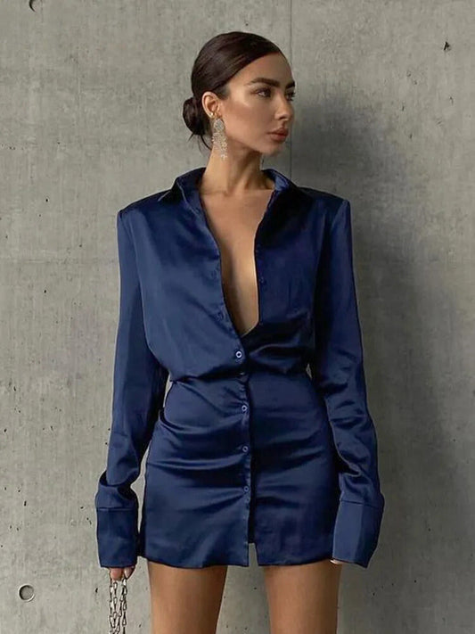Aliza | Elegant Turn-Down Collar Shirt Dress for Women