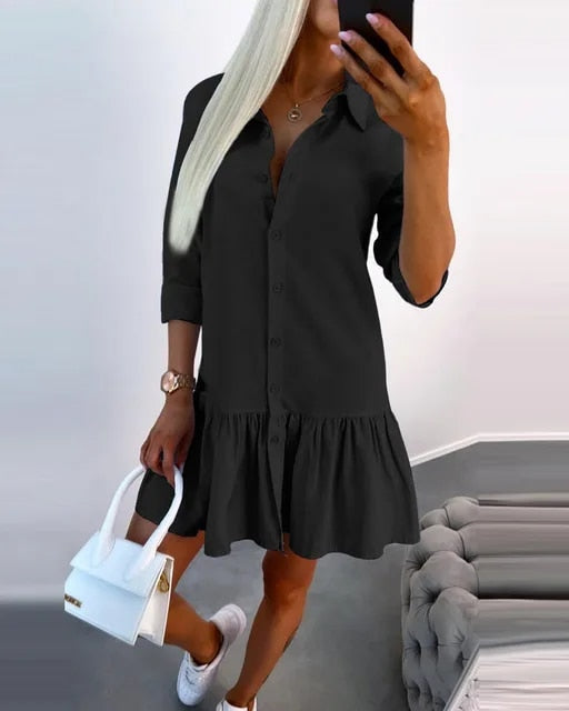 Aliana | Long Sleeve Ruffle Hem Shirt Dress