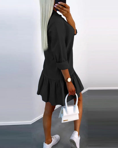 Aliana | Long Sleeve Ruffle Hem Shirt Dress