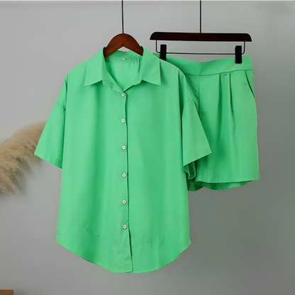 Alexandra | Women's Solid Color Shirt Top and Shorts Set