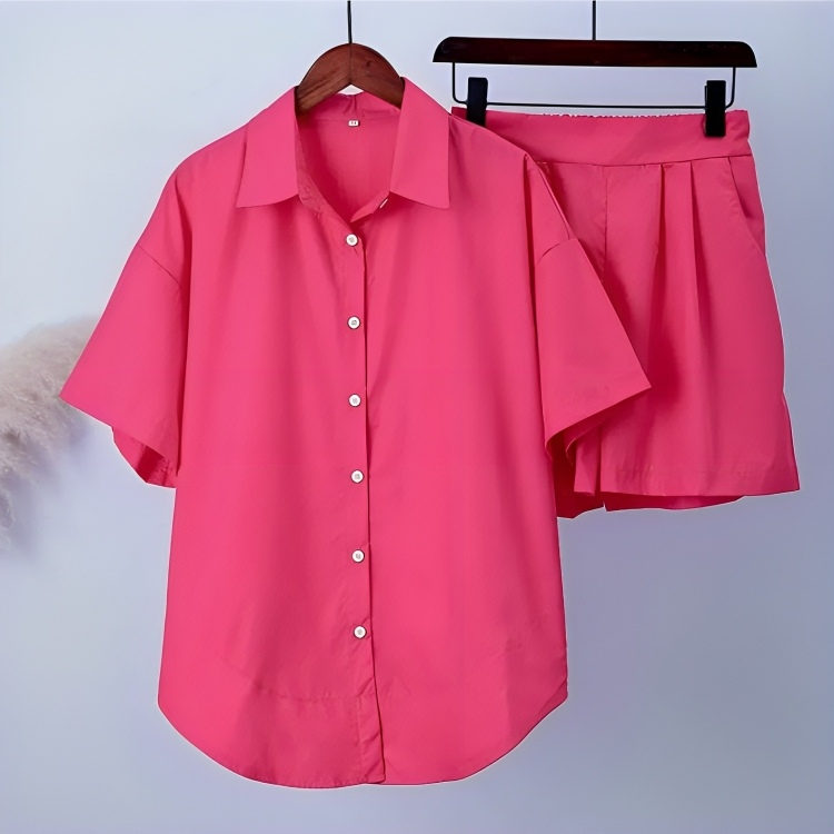 Alexandra | Women's Solid Color Shirt Top and Shorts Set
