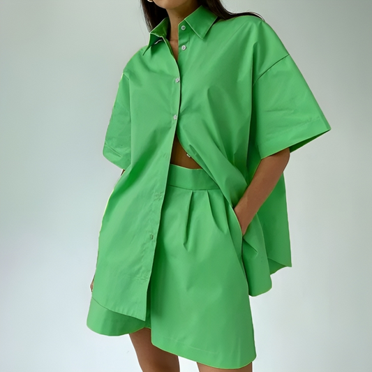 Alexandra | Women's Solid Color Shirt Top and Shorts Set