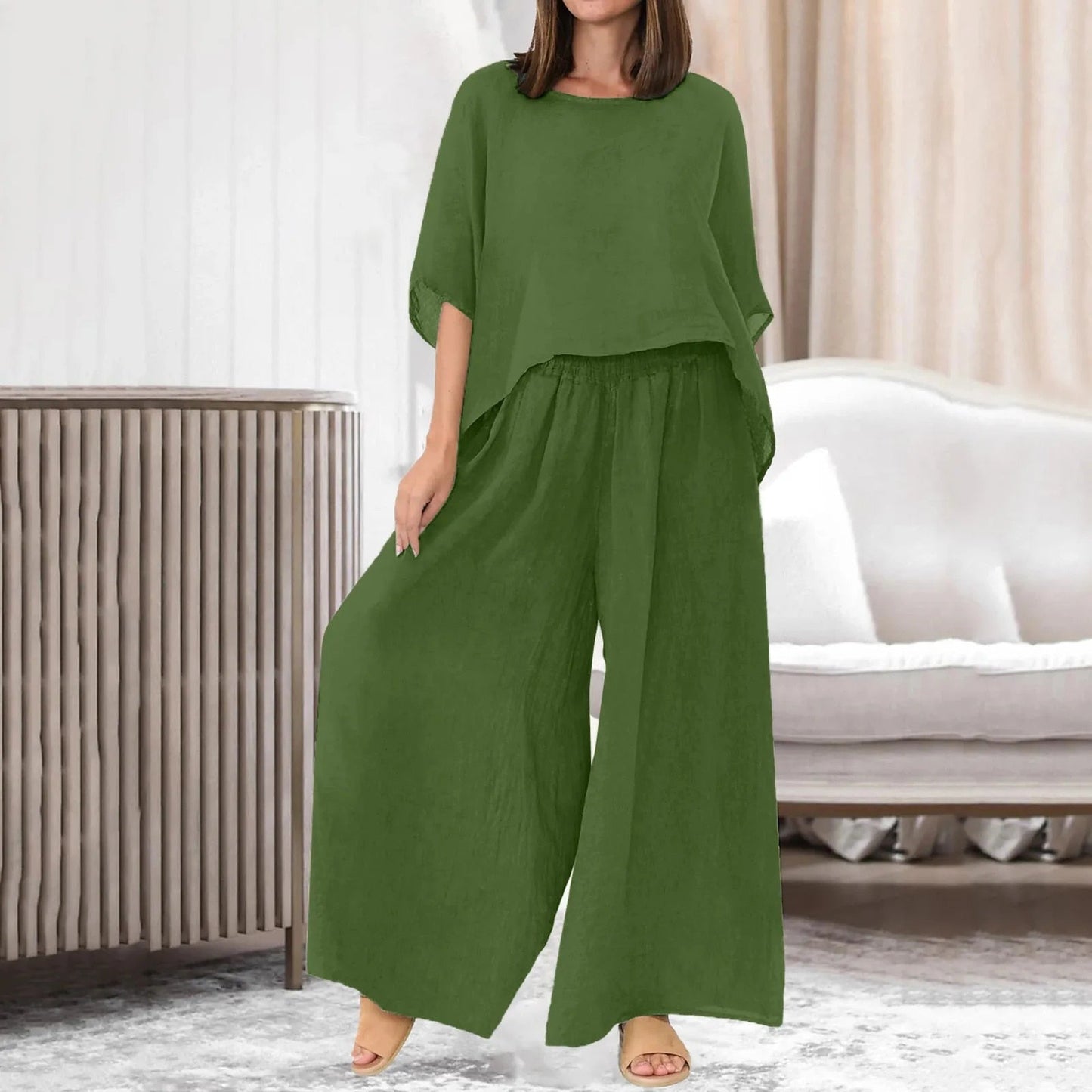 Ada | Mid-sleeve shirt Plus Size Casual Pants Set