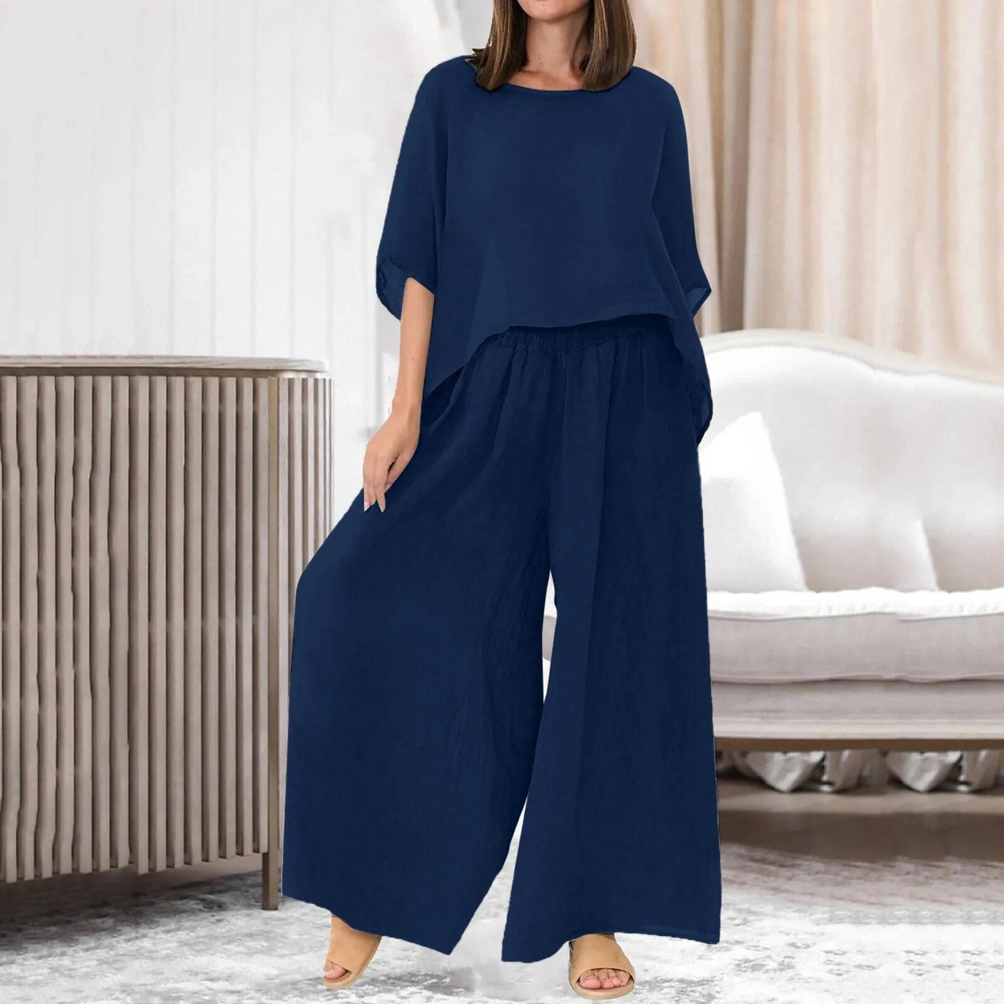 Ada | Mid-sleeve shirt Plus Size Casual Pants Set
