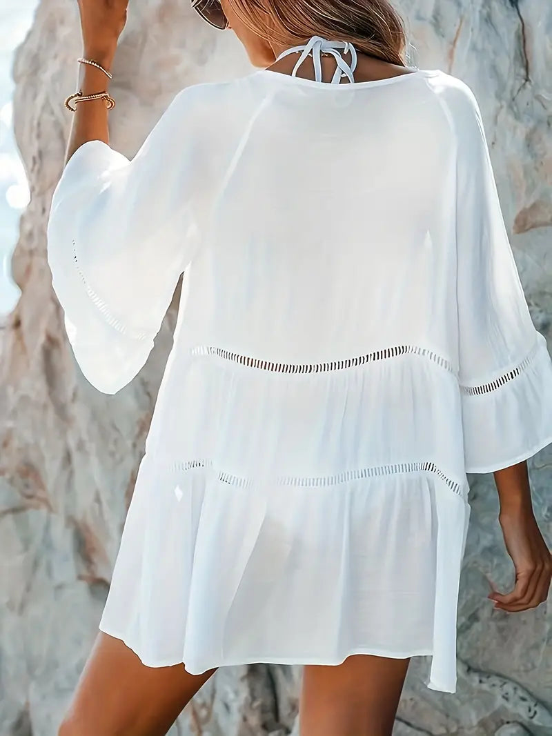 Yasmin | Hollow Out Plain White Cover-Up Dress