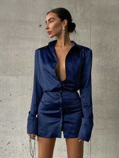 Aliza | Elegant Turn-Down Collar Shirt Dress for Women